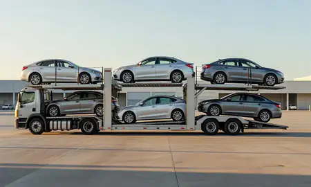 Car transporter parked in an industrial area of Schofield Barracks, Hawaii, United States