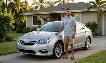 Customer with their delivered car in Wahiawa, Hawaii, United States