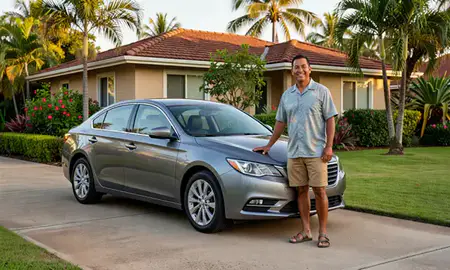 Customer with their delivered car in Waianae, Hawaii, United States