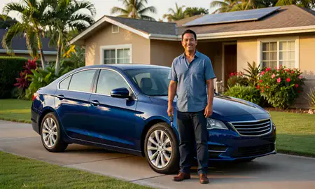 Car delivered to a driveway in Waianae, Hawaii, United States
