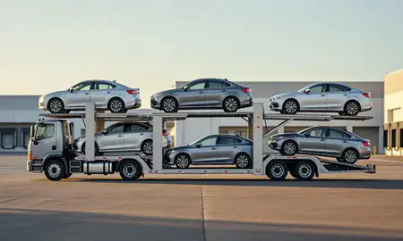 Car transporter parked in an industrial area of Waihee-Waiehu, Hawaii, United States