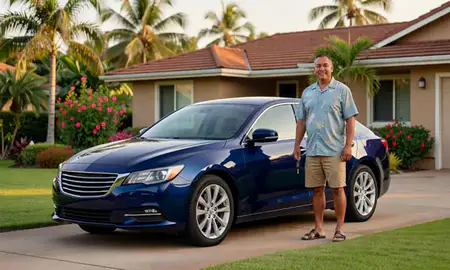 Car delivered to a driveway in Wailuku, Hawaii, United States