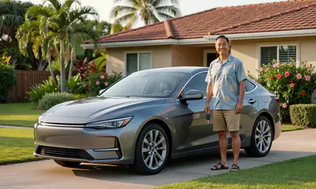 Car delivered to a driveway in Waimalu, Hawaii, United States