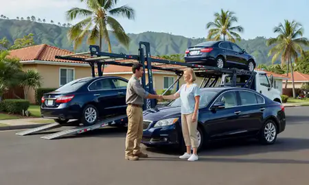 Vehicle owner beside their delivered car in Waimalu, Hawaii, United States