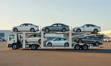Car transporter parked in an industrial area of Waimalu, Hawaii, United States