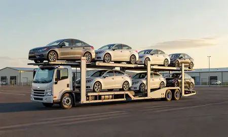 Car transporter loaded with vehicles in Waimalu, Hawaii, United States