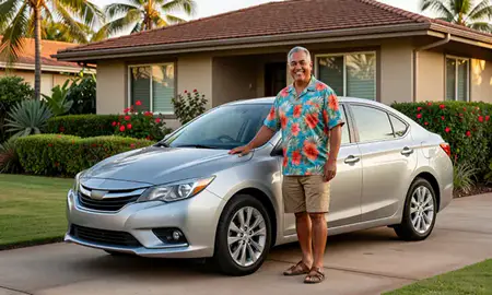 Customer with their delivered car in Waipahu, Hawaii, United States