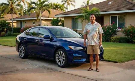 Car delivered to a driveway in Waipahu, Hawaii, United States