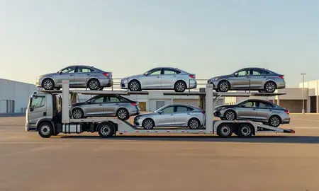Car transporter parked in an industrial area of Waipahu, Hawaii, United States