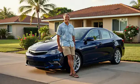 Customer with their delivered car in Waipio, Hawaii, United States