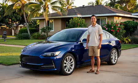 Car delivered to a driveway in Waipio, Hawaii, United States