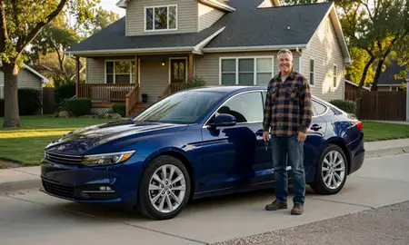 Car delivered to a driveway in Idaho, United States