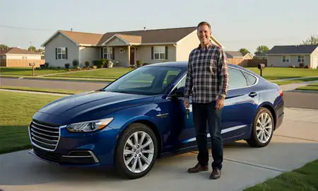 Car delivered to a driveway in Blackfoot, Idaho, United States
