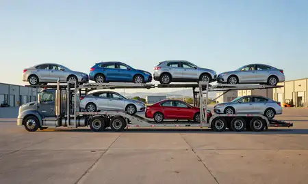 Car transporter parked in an industrial area of Boise, Idaho, United States