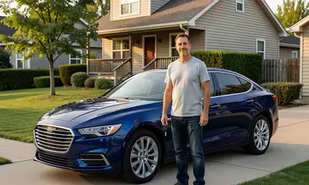 Car delivered to a driveway in Caldwell, Idaho, United States