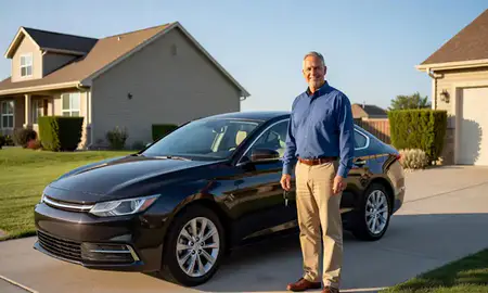 Car delivered to a driveway in Chubbuck, Idaho, United States