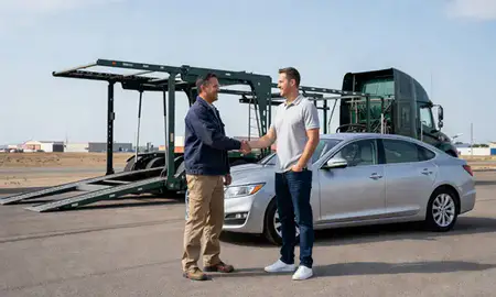 Vehicle owner beside their delivered car in Chubbuck, Idaho, United States