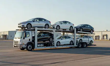 Car transporter loaded with vehicles in Chubbuck, Idaho, United States