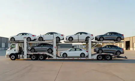 Car transporter parked in an industrial area of Coeur d'Alene, Idaho, United States