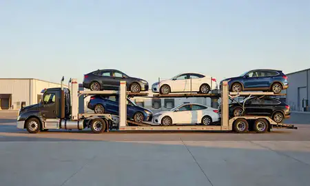 Car transporter parked in an industrial area of Eagle, Idaho, United States