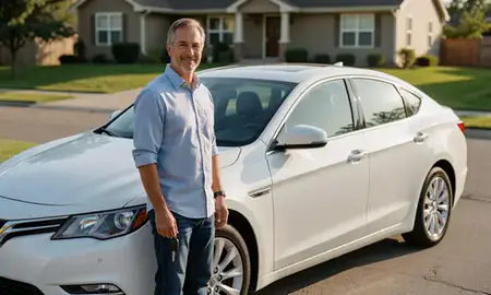 Car delivered to a driveway in Garden City, Idaho, United States
