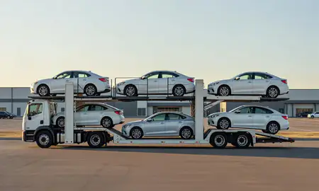 Car transporter parked in an industrial area of Jerome, Idaho, United States