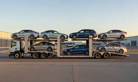 Car transporter parked in an industrial area of Meridian, Idaho, United States