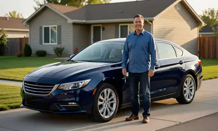 Car delivered to a driveway in Middleton, Idaho, United States