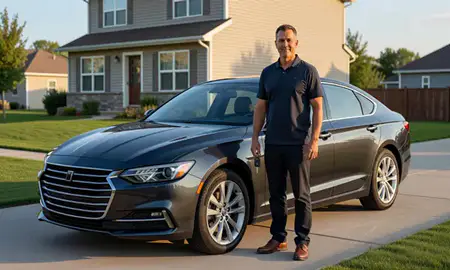 Car delivered to a driveway in Moscow, Idaho, United States