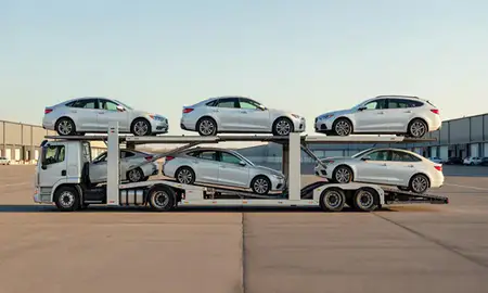 Car transporter parked in an industrial area of Moscow, Idaho, United States