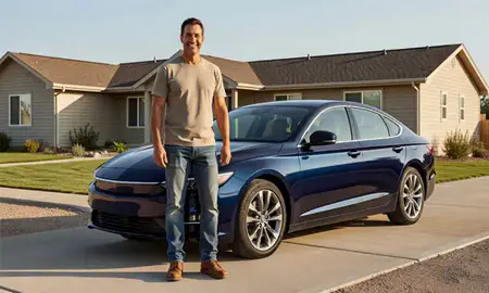 Customer with their delivered car in Mountain Home, Idaho, United States