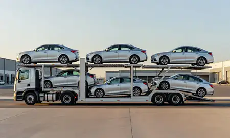 Car transporter parked in an industrial area of Pocatello, Idaho, United States