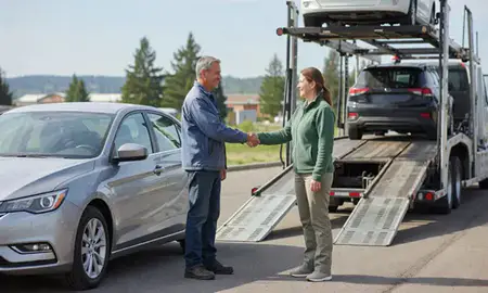 Vehicle owner beside their delivered car in Sandpoint, Idaho, United States