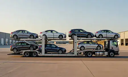 Car transporter parked in an industrial area of Star, Idaho, United States