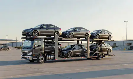 Car transporter loaded with vehicles in Star, Idaho, United States