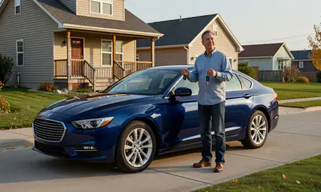 Car delivered to a driveway in Twin Falls, Idaho, United States