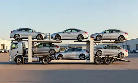 Car transporter parked in an industrial area of Twin Falls, Idaho, United States