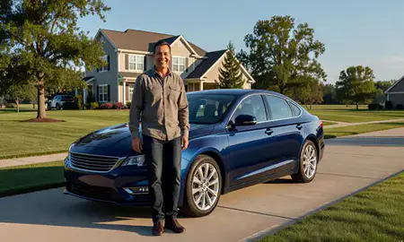 Customer with their delivered car in Alton, Illinois, United States