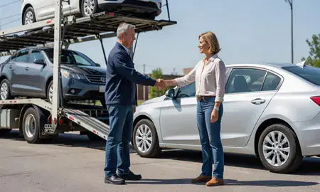 Vehicle owner beside their delivered car in Alton, Illinois, United States