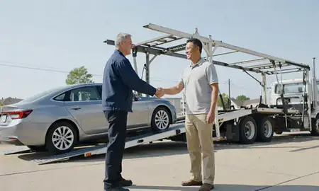 Vehicle owner beside their delivered car in Arlington Heights, Illinois, United States