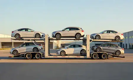 Car transporter parked in an industrial area of Arlington Heights, Illinois, United States