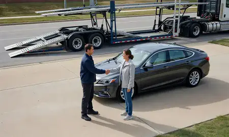 Vehicle owner beside their delivered car in Aurora, Illinois, United States