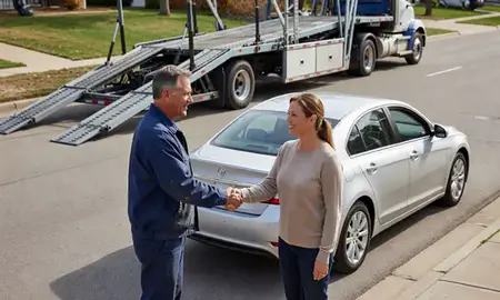 Vehicle owner beside their delivered car in Berwyn, Illinois, United States