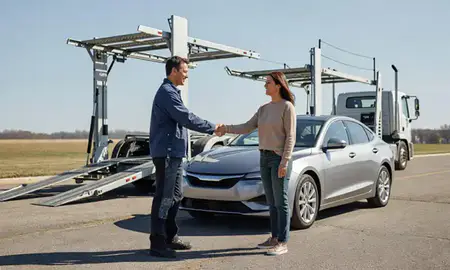 Vehicle owner beside their delivered car in Bloomington, Illinois, United States