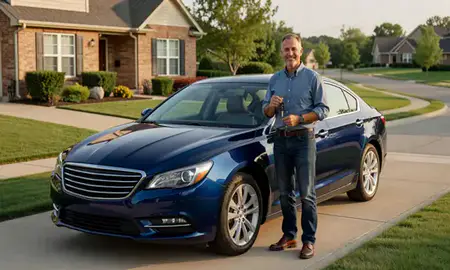 Car delivered to a driveway in Champaign, Illinois, United States