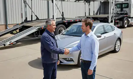Vehicle owner beside their delivered car in Champaign, Illinois, United States