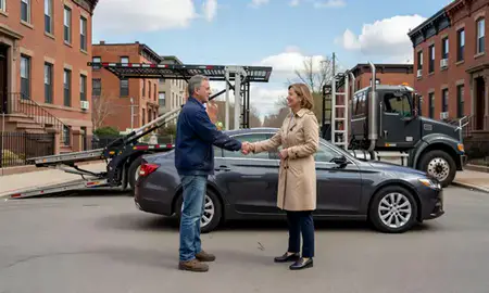 Vehicle owner beside their delivered car in Chicago, Illinois, United States