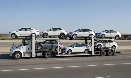 Multi-level car carrier on the highway to Cicero, Illinois, United States
