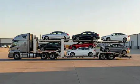 Car transporter parked in an industrial area of Cicero, Illinois, United States