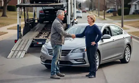 Vehicle owner beside their delivered car in Decatur, Illinois, United States